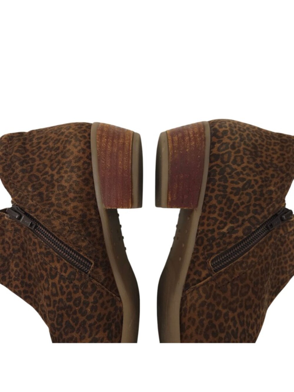 Diba Leopard Print Ankle Boots Womens 8.5 Brown Side Zip Stacked Heel Bootie - Picture 12 of 16